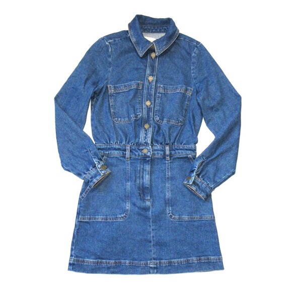 NWT Sezane Shae in Blue Denim Jean Mini Shirt Dress 36 / US 4 - Picture 5 of 12